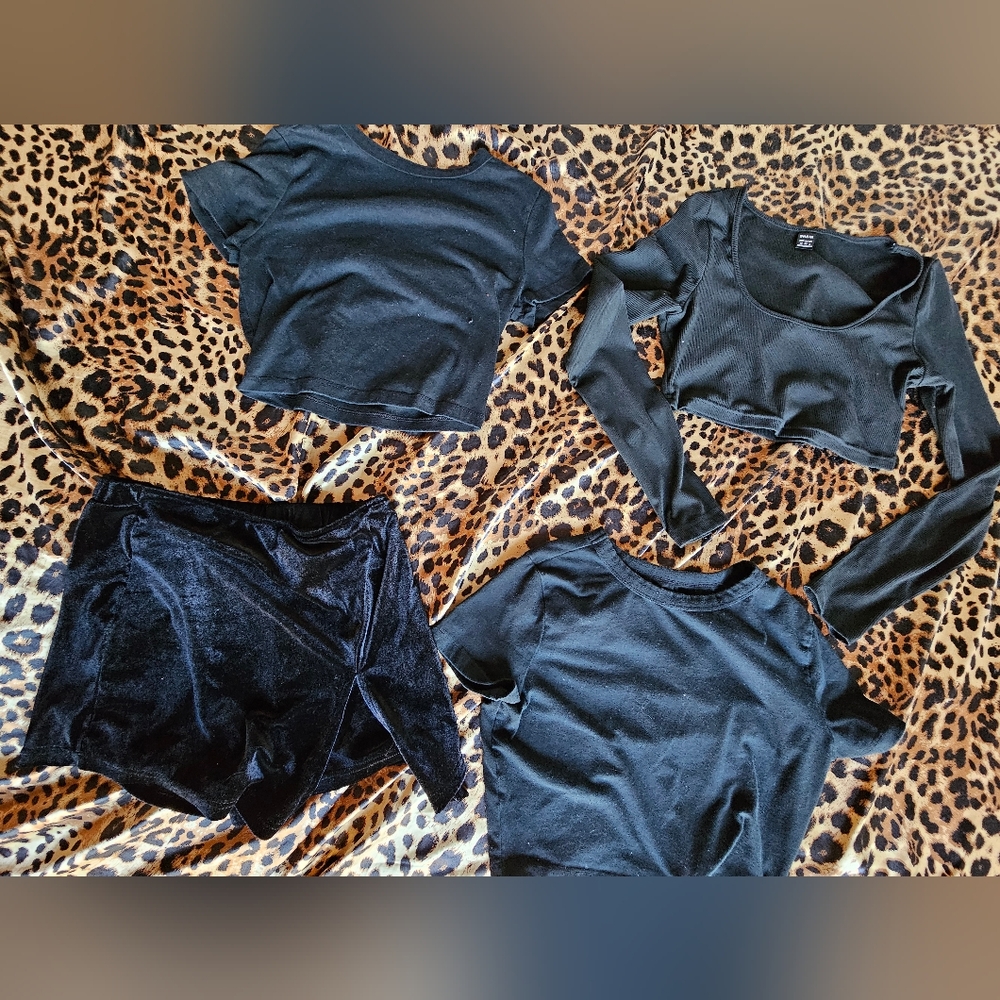 Style Bundle in Black - 2 crop tee's, cropped long sleeve and mini skort.
